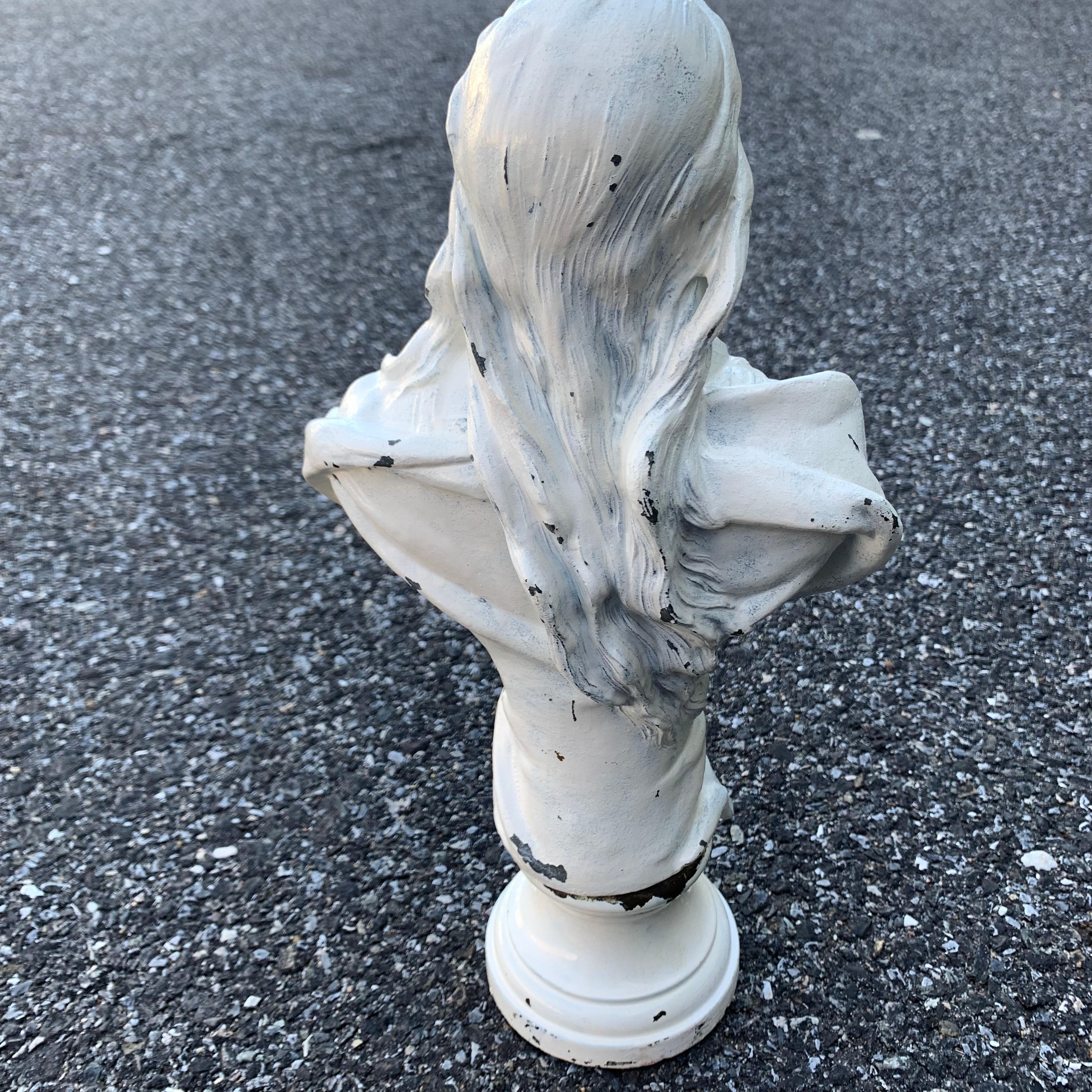 Small Cast Iron White Painted Statue of a Lady 12