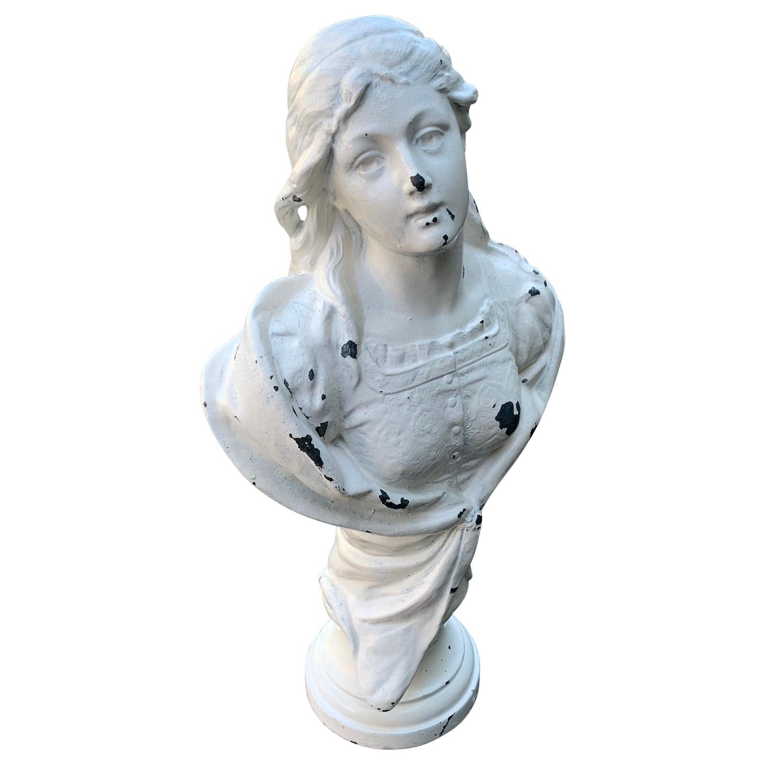 Rococo Small Cast Iron White Painted Statue of a Lady