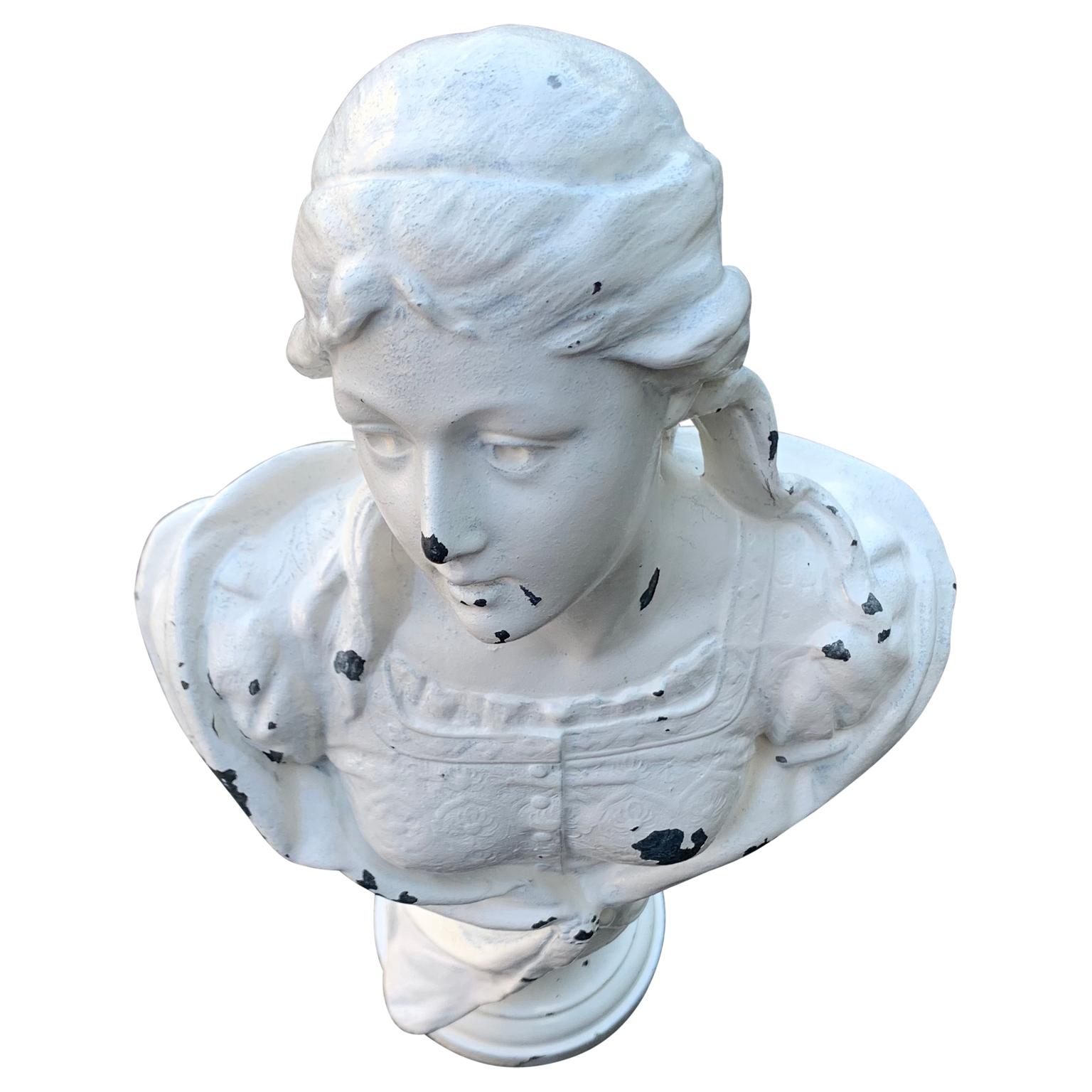 French Small Cast Iron White Painted Statue of a Lady