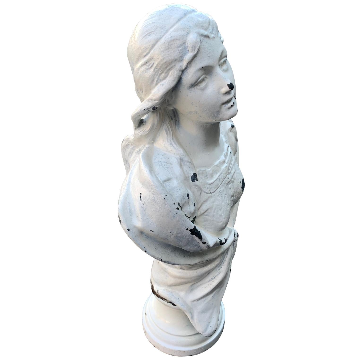 Small Cast Iron White Painted Statue of a Lady In Good Condition In Haddonfield, NJ