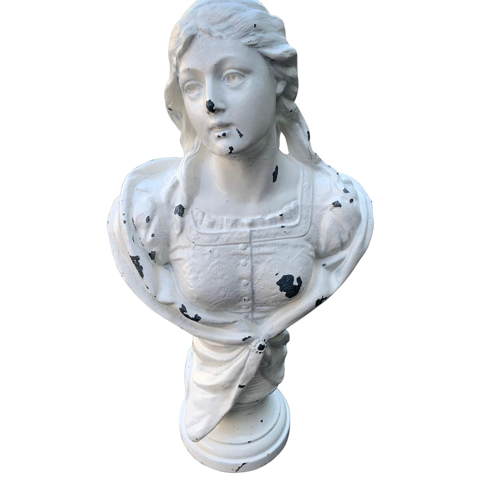 20th Century Small Cast Iron White Painted Statue of a Lady
