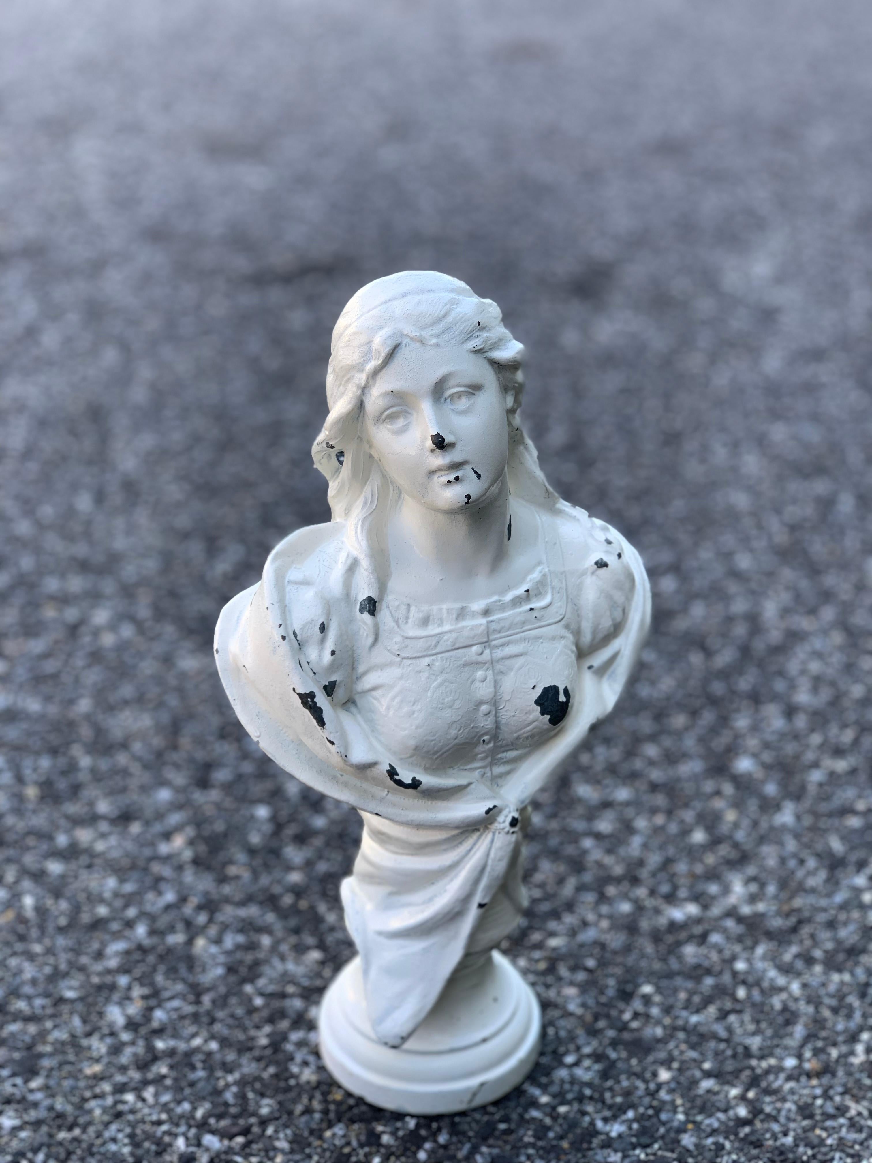 Small Cast Iron White Painted Statue of a Lady 3