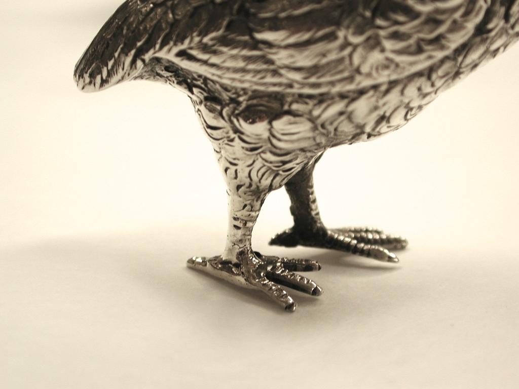 English Small Cast Silver Partridge with Detachable Head, 1903 For Sale