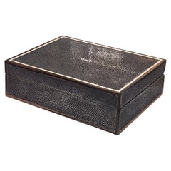 Small Caviar Shagreen and Macassar Ebony Box with Bone Inlay