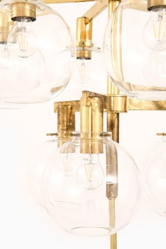 Small Ceiling Lamp Chandelier in Brass and Glass by Hans-Agne Jakobsson, 1950's