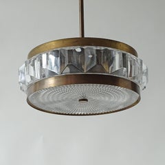 Small Ceiling Lamp in Pressed Glass and Brass, 1960s