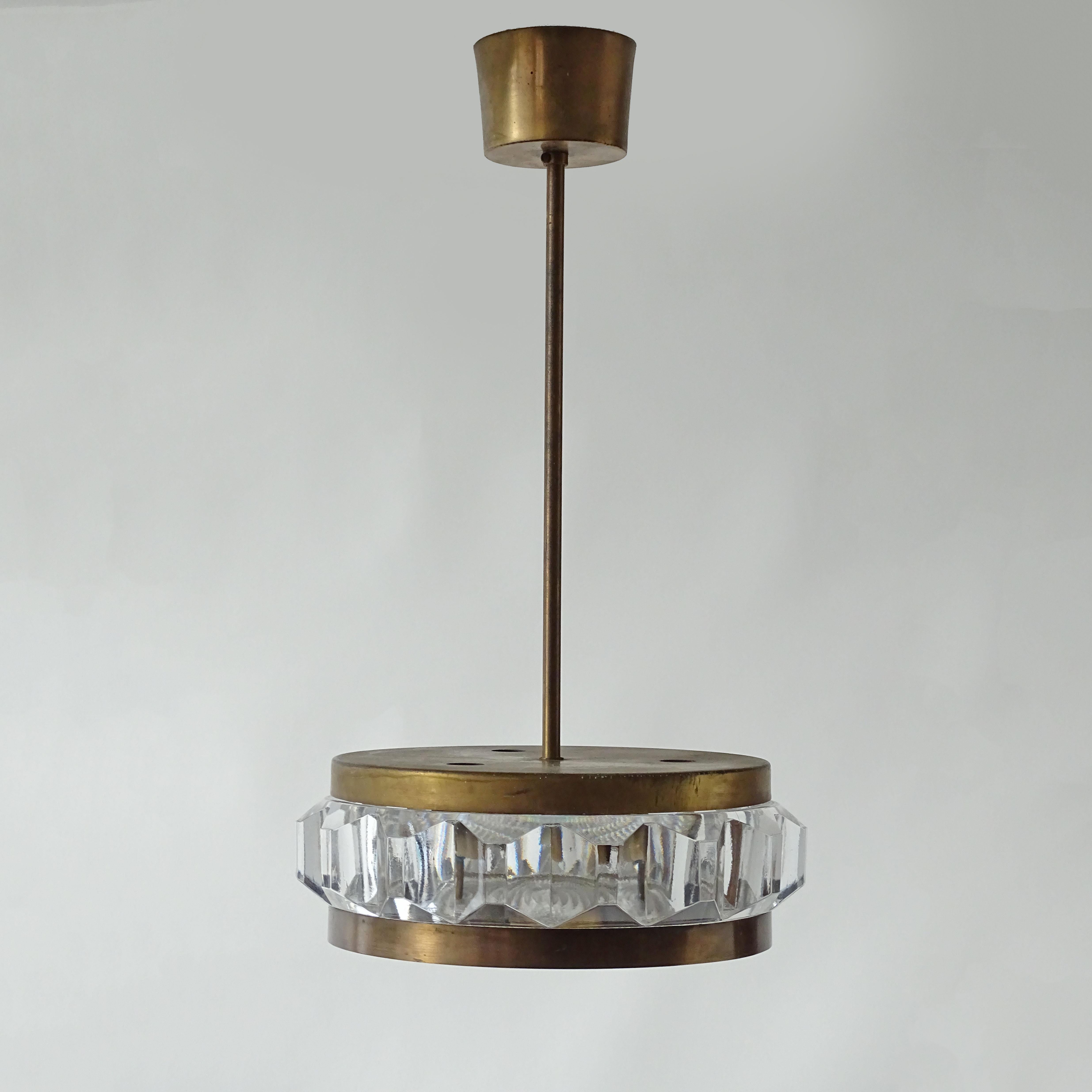 Small Ceiling Lamp in Pressed Glass and Brass, 1960s For Sale 2
