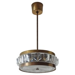 Retro Small Ceiling Lamp in Pressed Glass and Brass, 1960s