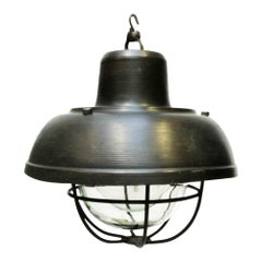 Vintage Small Ceiling Lamp Made of Patinated Steel with Light Shade, France, 1950-1959