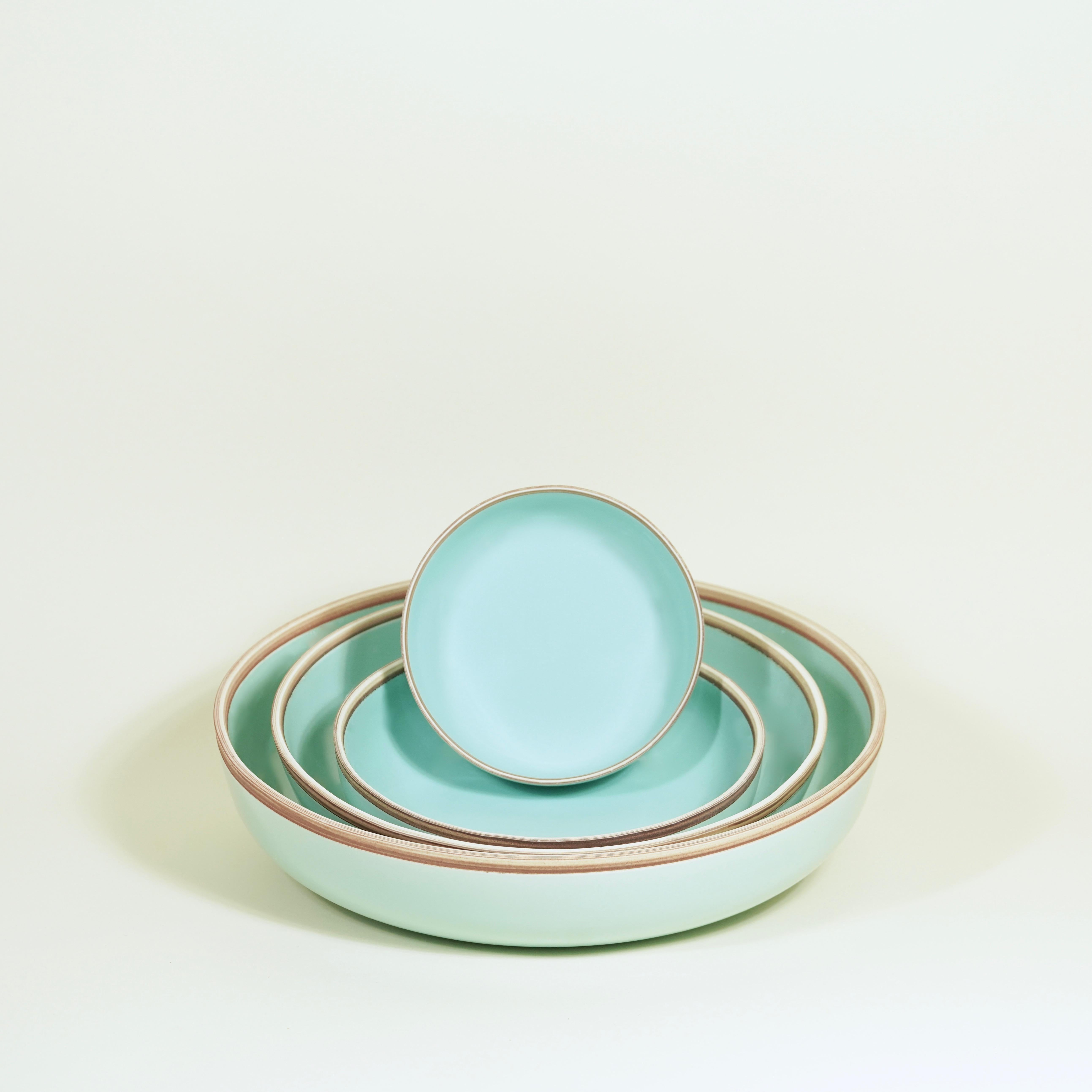Molded Small Celadon Glazed Porcelain Hermit Bowl with Rustic Rim