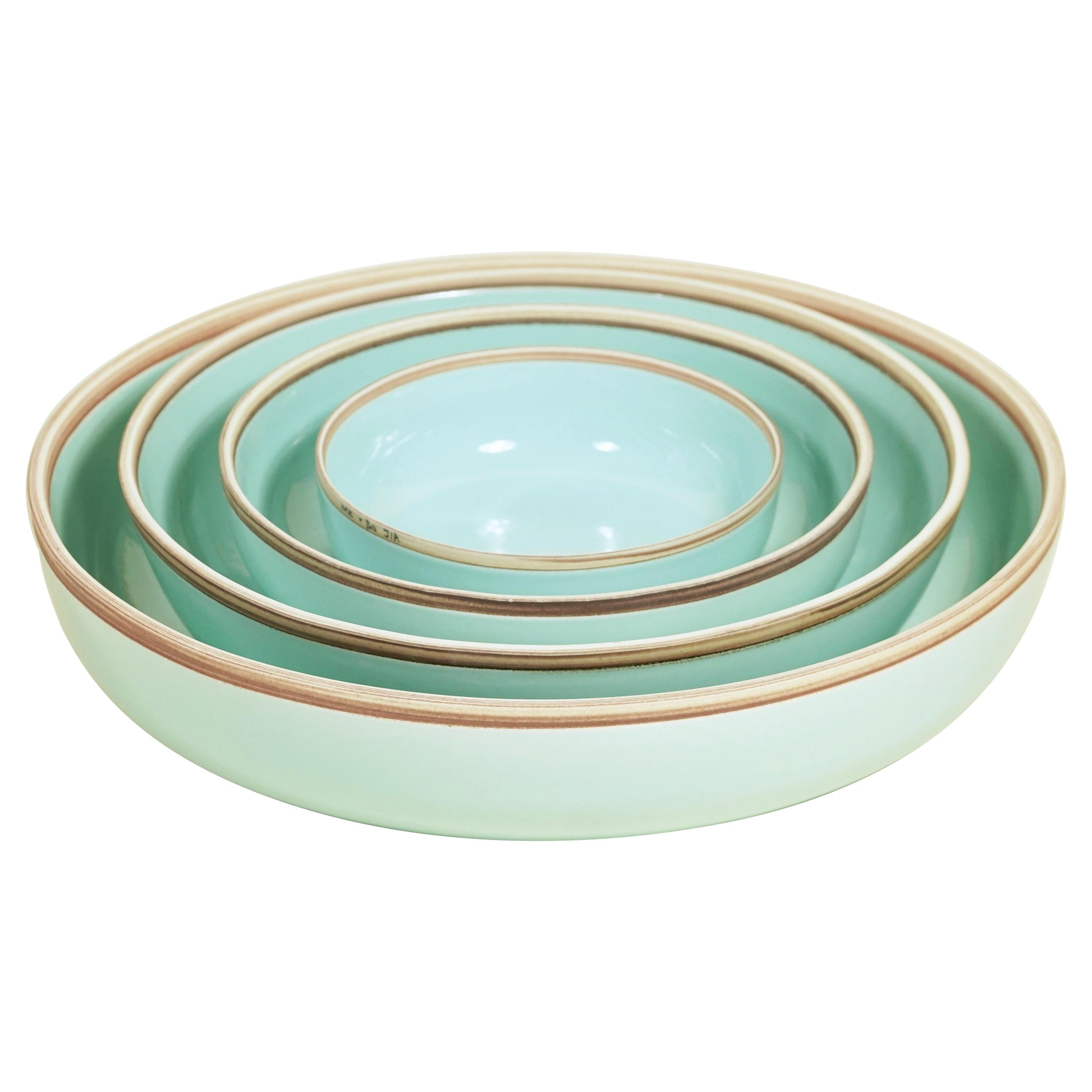 Small Celadon Glazed Porcelain Hermit Bowl with Rustic Rim