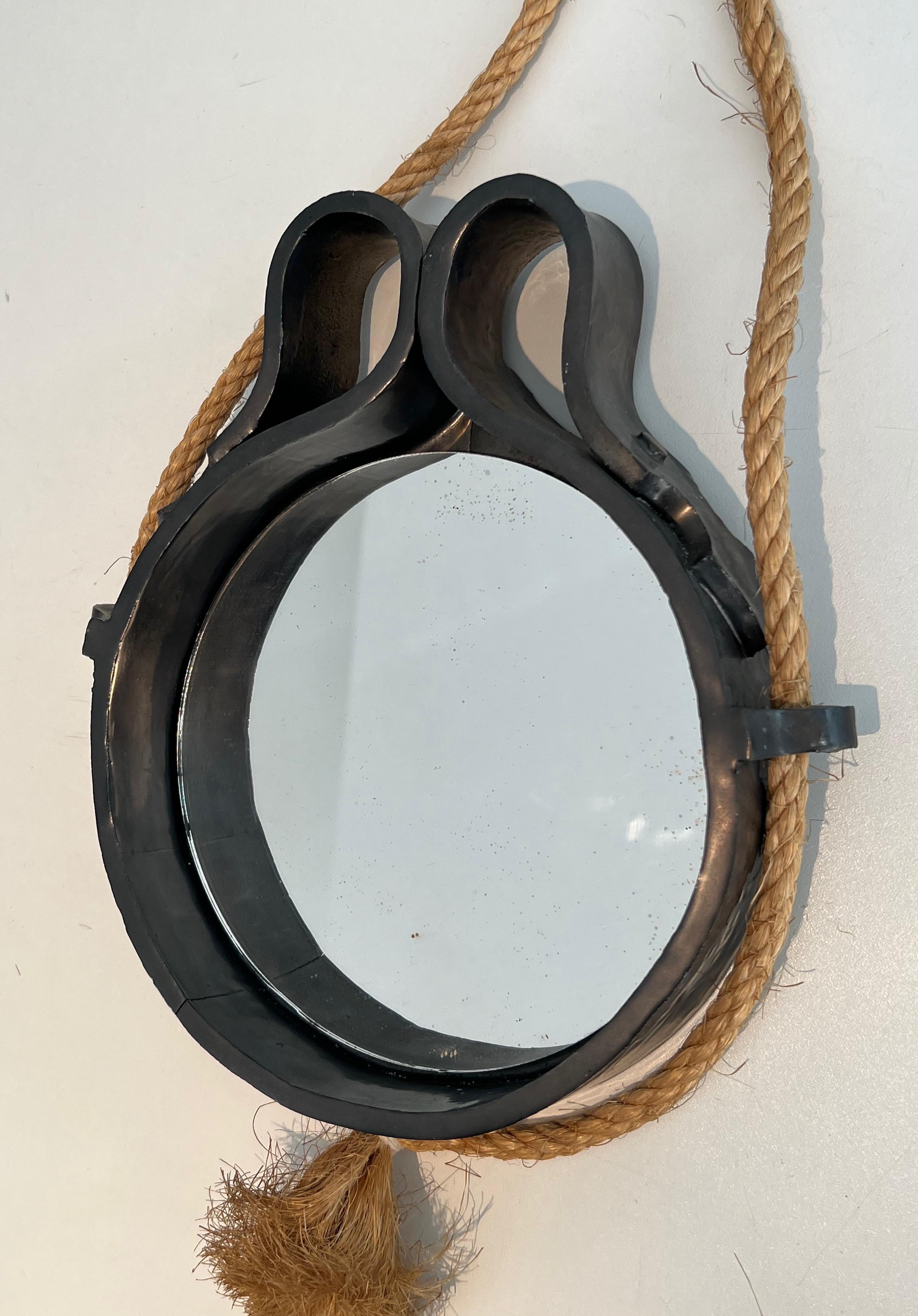 Small Ceramic and Rope Mirror For Sale 9