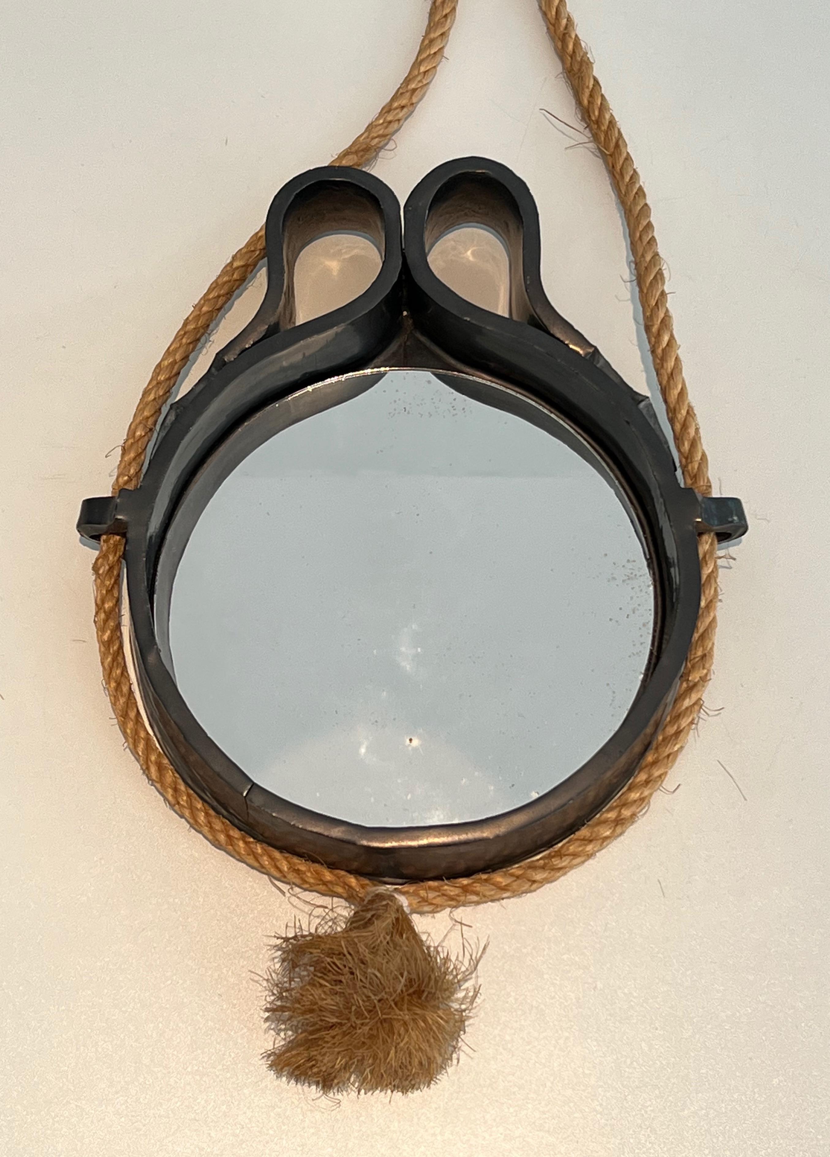 French Small Ceramic and Rope Mirror For Sale