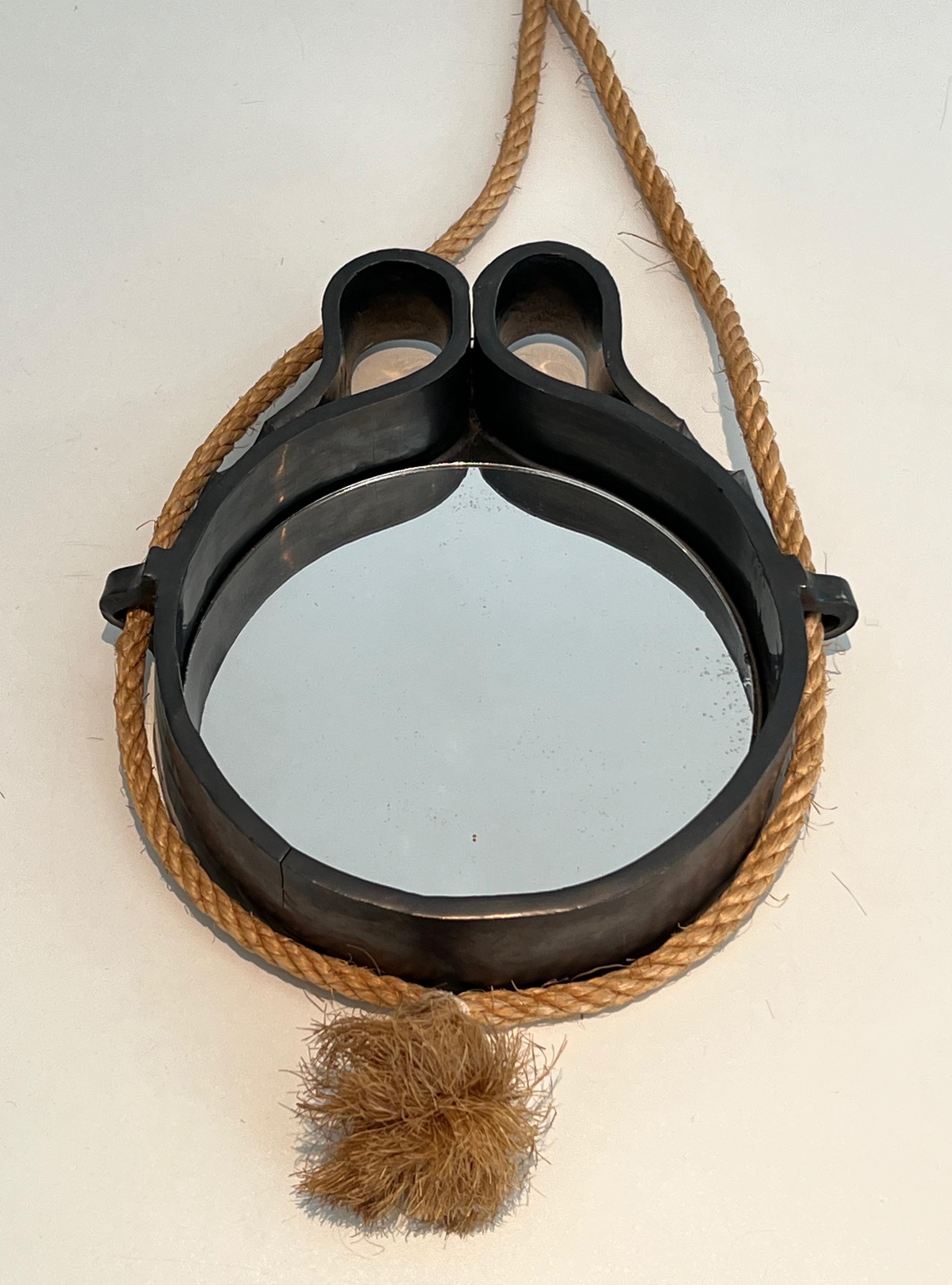 Small Ceramic and Rope Mirror In Good Condition For Sale In Marcq-en-Barœul, Hauts-de-France