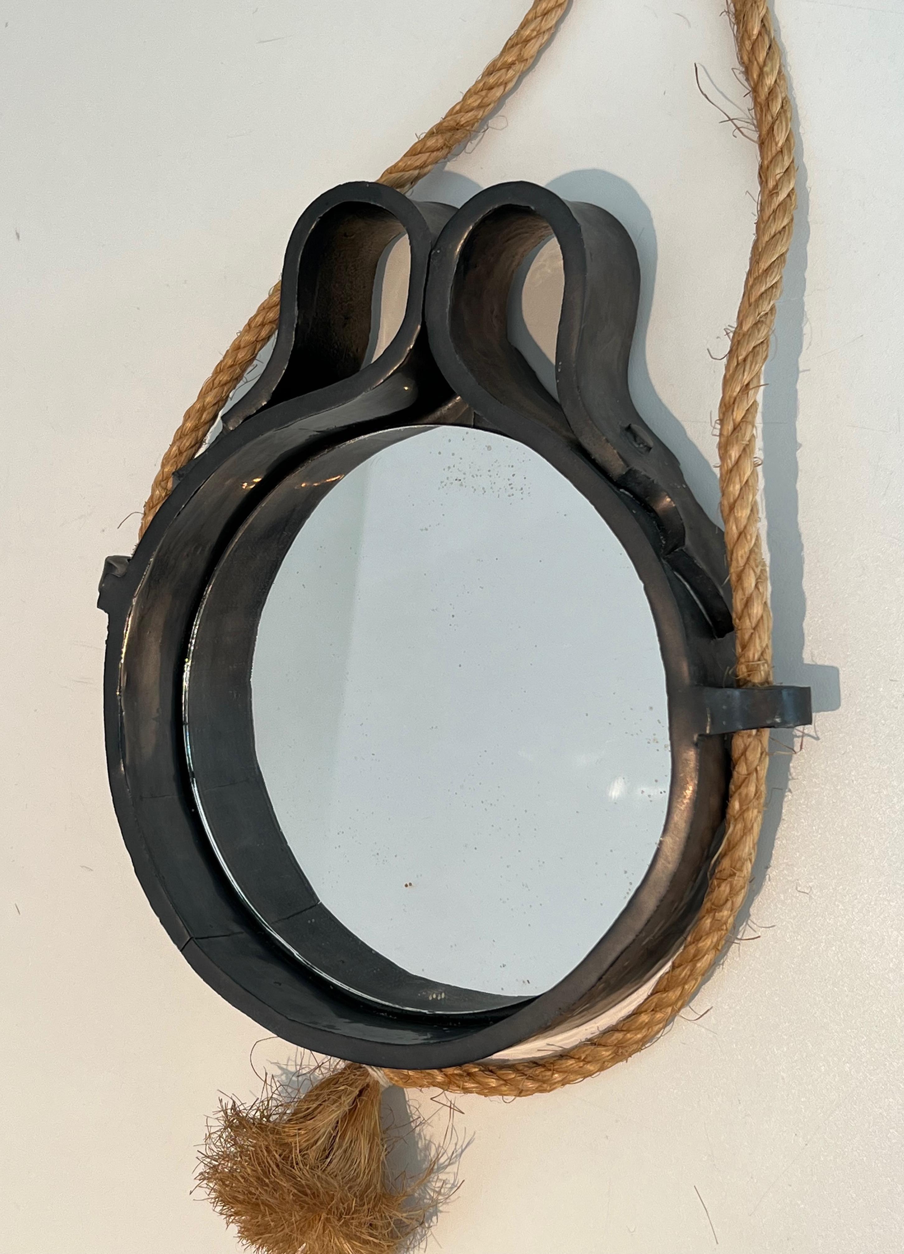 Late 20th Century Small Ceramic and Rope Mirror For Sale