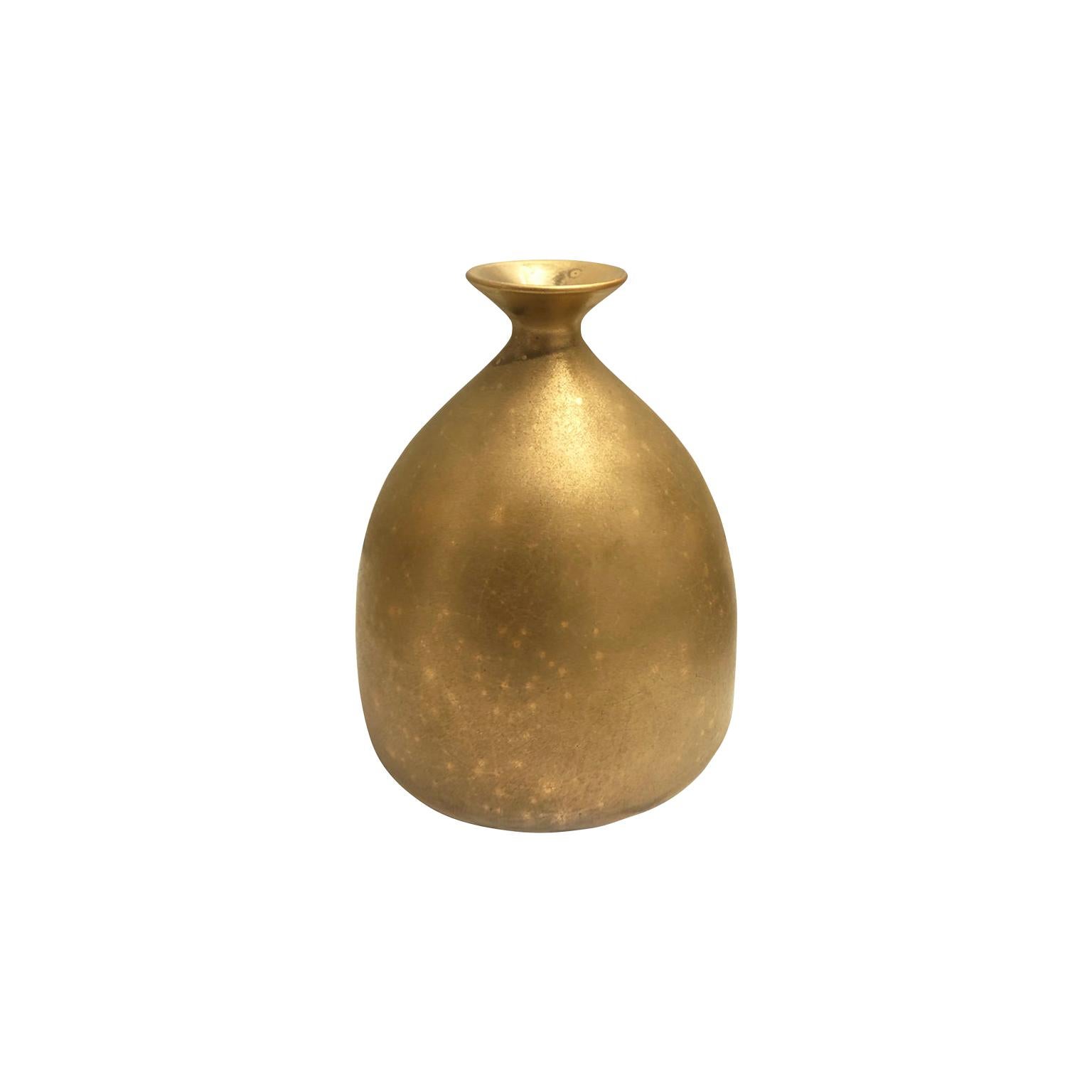 Small Ceramic Bottle Vase with Burnished Gold Lustre Glaze by Sandi Fellman For Sale