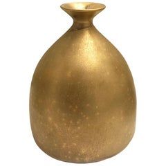 Small Ceramic Bottle Vase with Burnished Gold Lustre Glaze by Sandi Fellman