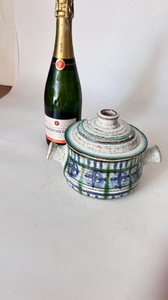 Small Ceramic Lidded Box – France – 1960s – Patinated Glaze with Modern Geometri