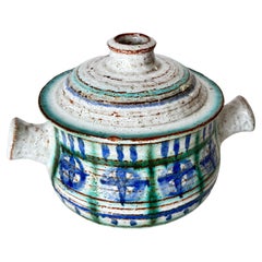 Small Ceramic Lidded Box – France – 1960s – Patinated Glaze with Modern Geometri