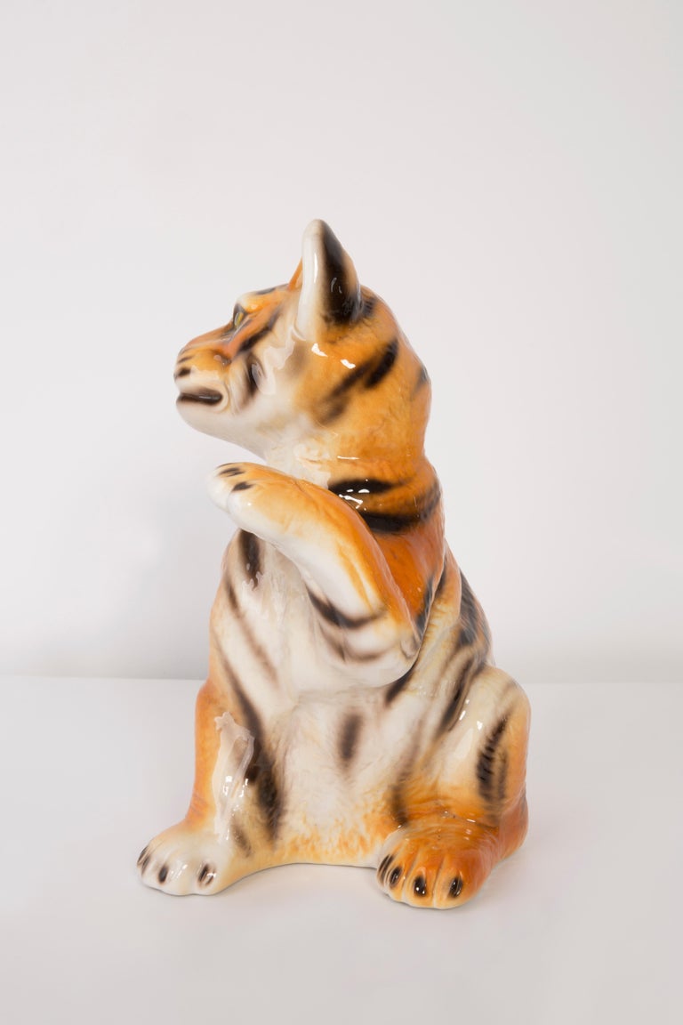 Mid-Century Modern Small Ceramic Tiger Decorative Sculpture, Italy, 1960s