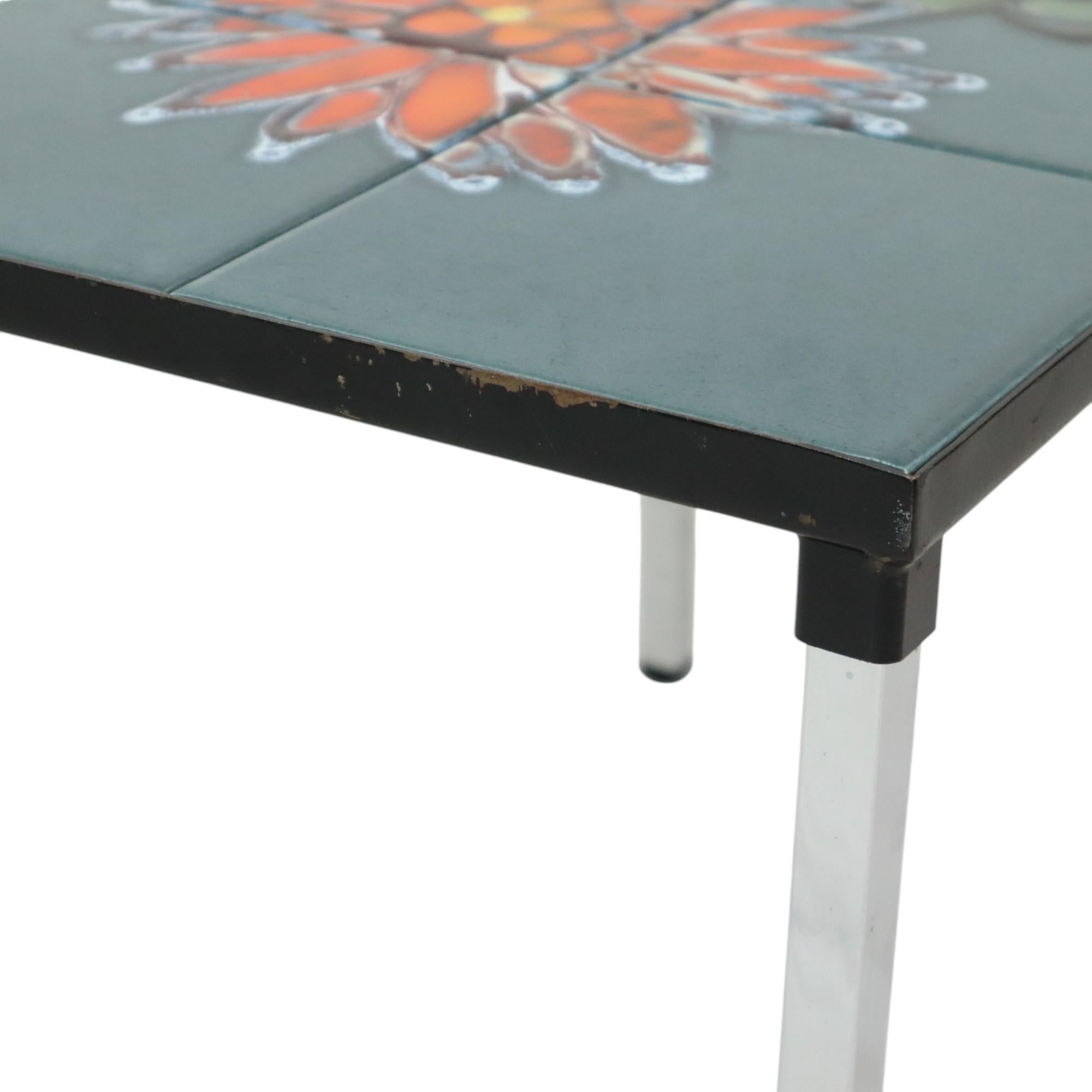 Small Ceramic Tile Table Chrome Adri Belarti Orange Flower 47cm 4