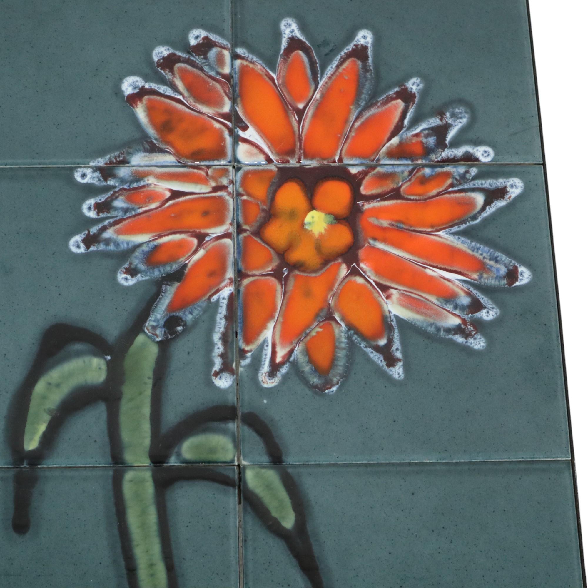 Small Ceramic Tile Table Chrome Adri Belarti Orange Flower 47cm 5