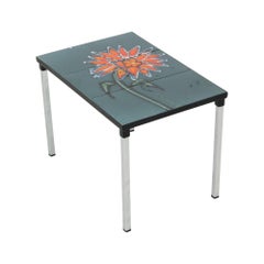 Small Ceramic Tile Table Chrome Adri Belarti Orange Flower 47cm