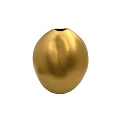 Small Ceramic Vase with Dent in 22K Matte Crackle Gold Glaze by Sandi Fellman