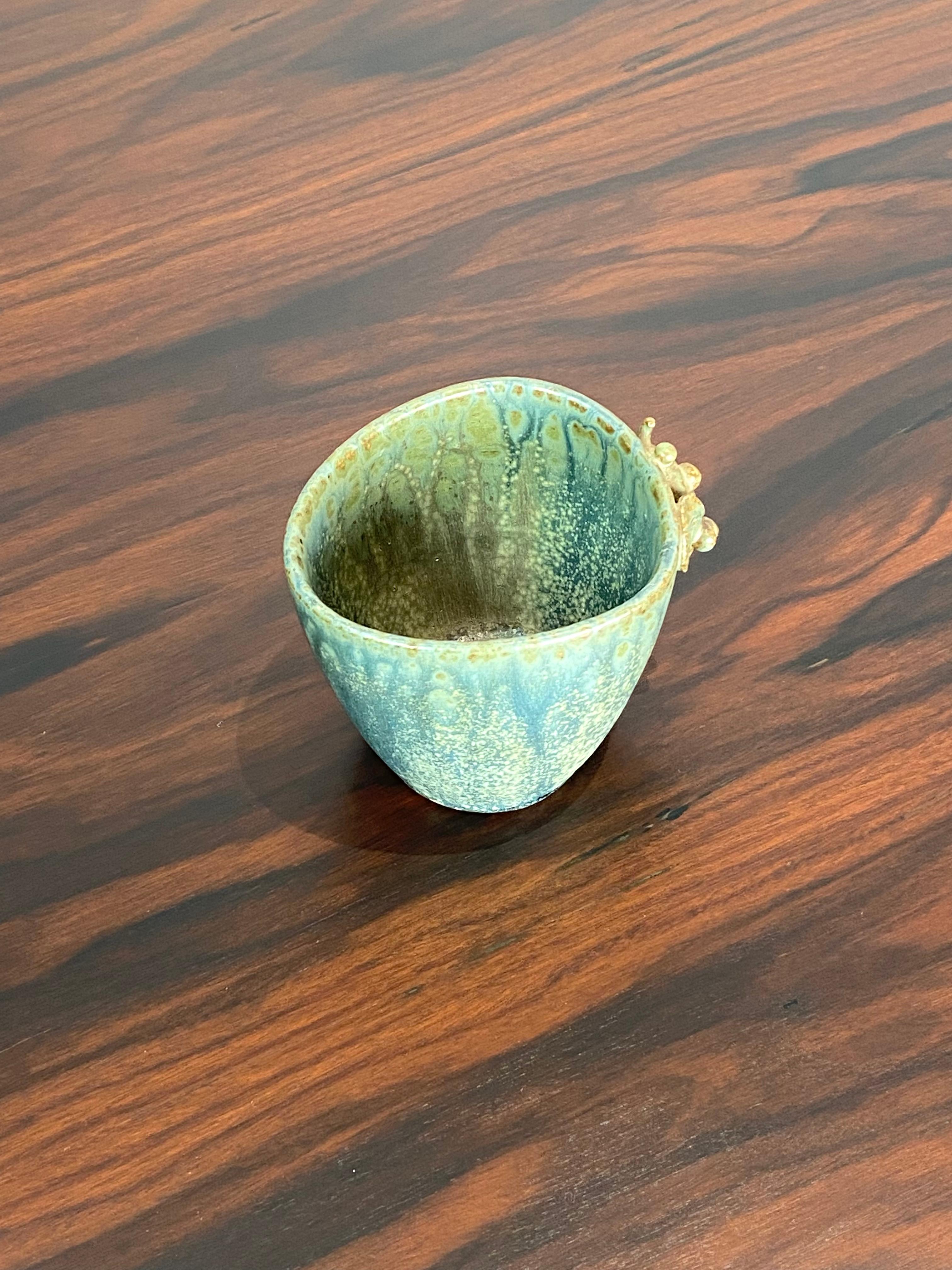 Small Ceramic Vase with Turquoise Glaze by Arne Bang 4