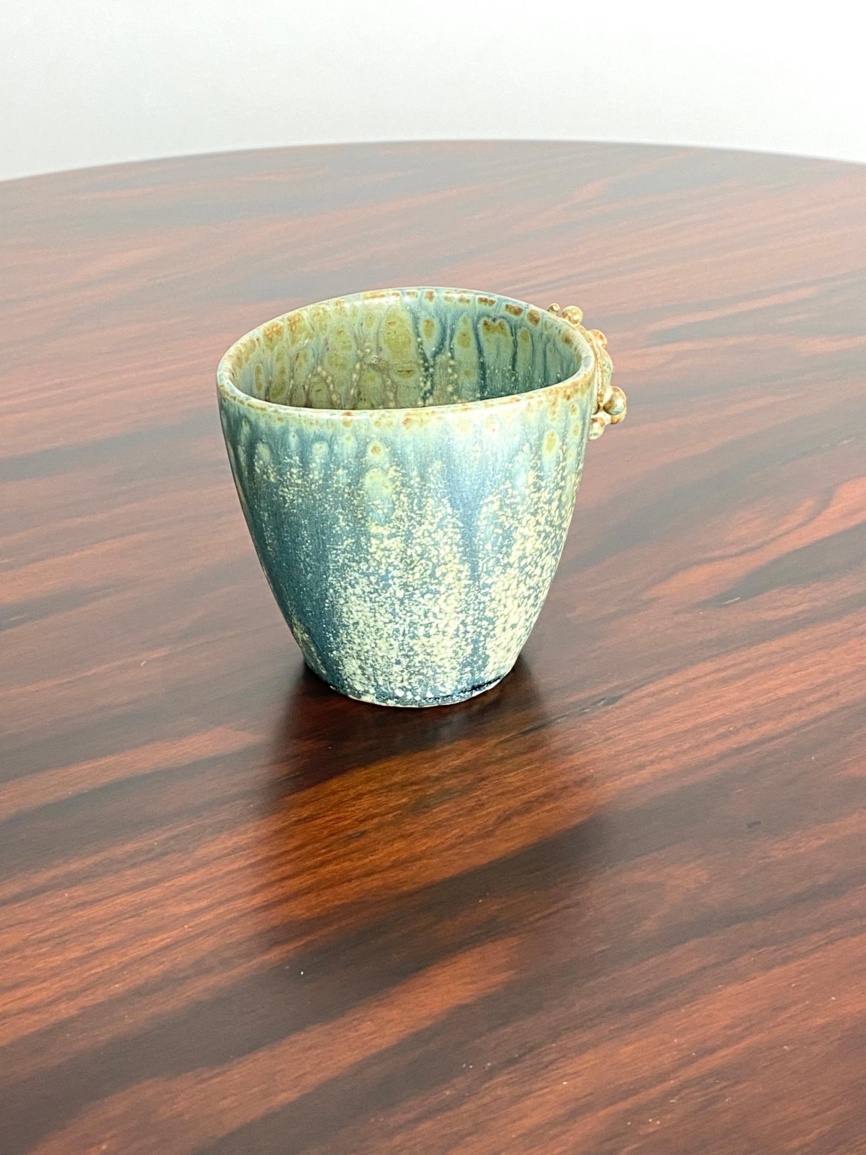 Small Ceramic Vase with Turquoise Glaze by Arne Bang 1