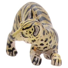 Piccola scultura di gatto selvatico in ceramica, realizzata a mano in Sudafrica