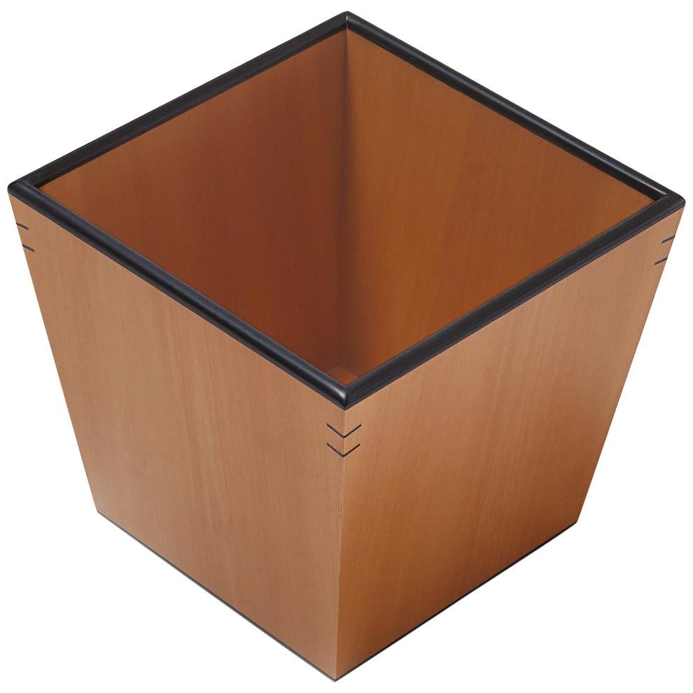 For Sale: Orange (Pearwood & Ebony) Gae Aulenti Small Cestino Portacarta Wood Wastepaper Basket for Bottega Ghianda