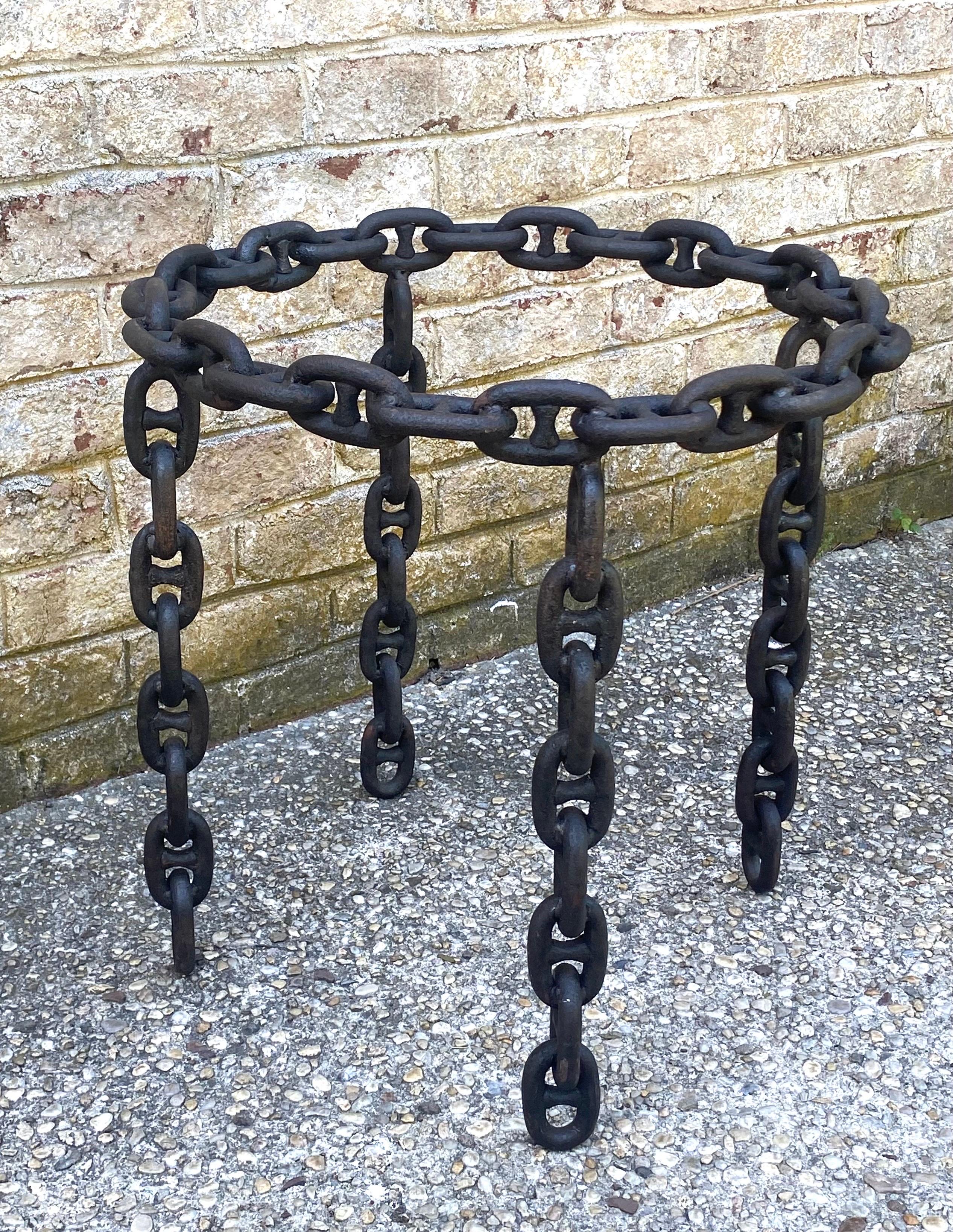 Unique chain round table with inset glass top. chain gueridon or small coffee table.