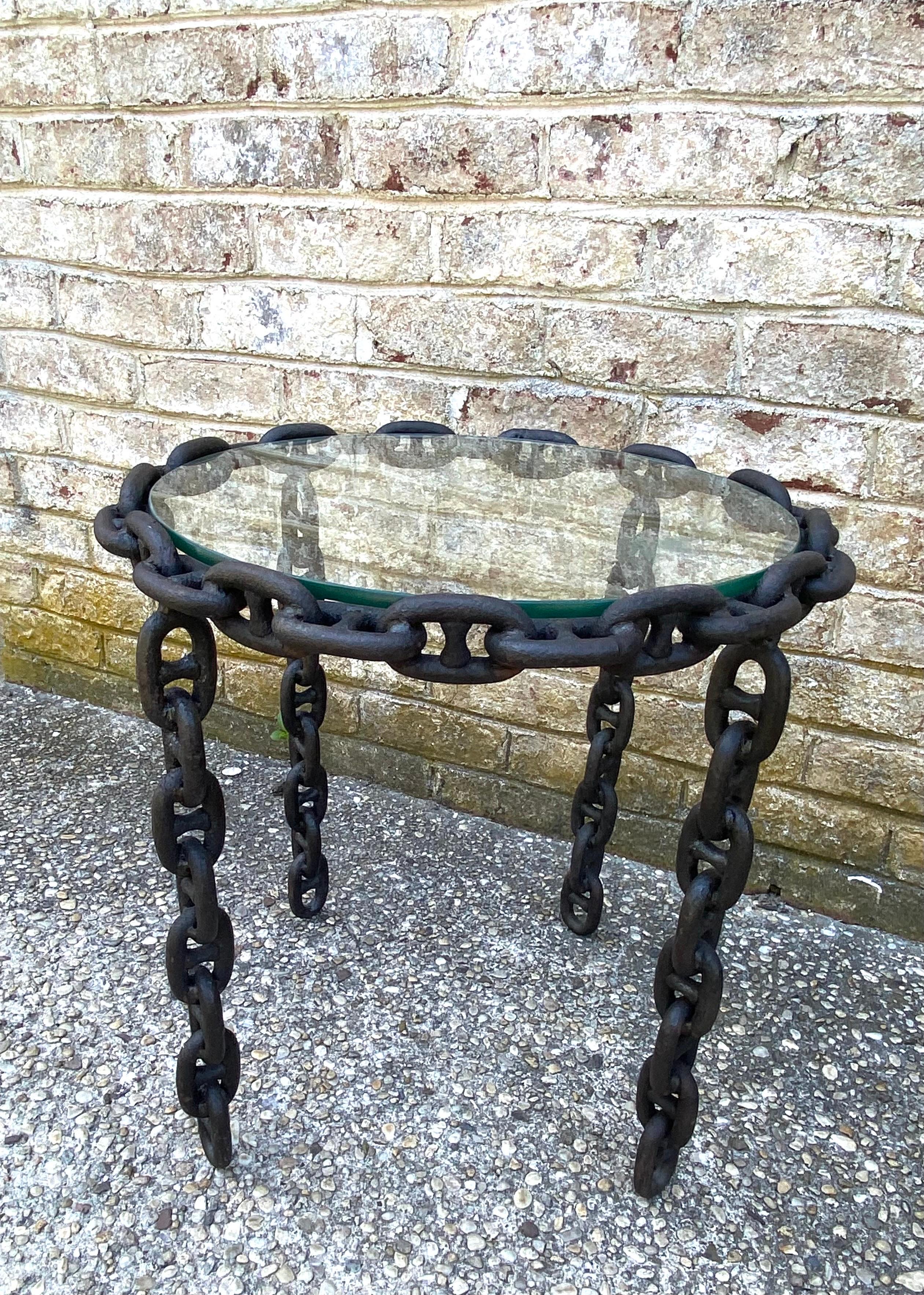 Small Chain and Glass Side Table In Good Condition For Sale In East Hampton, NY
