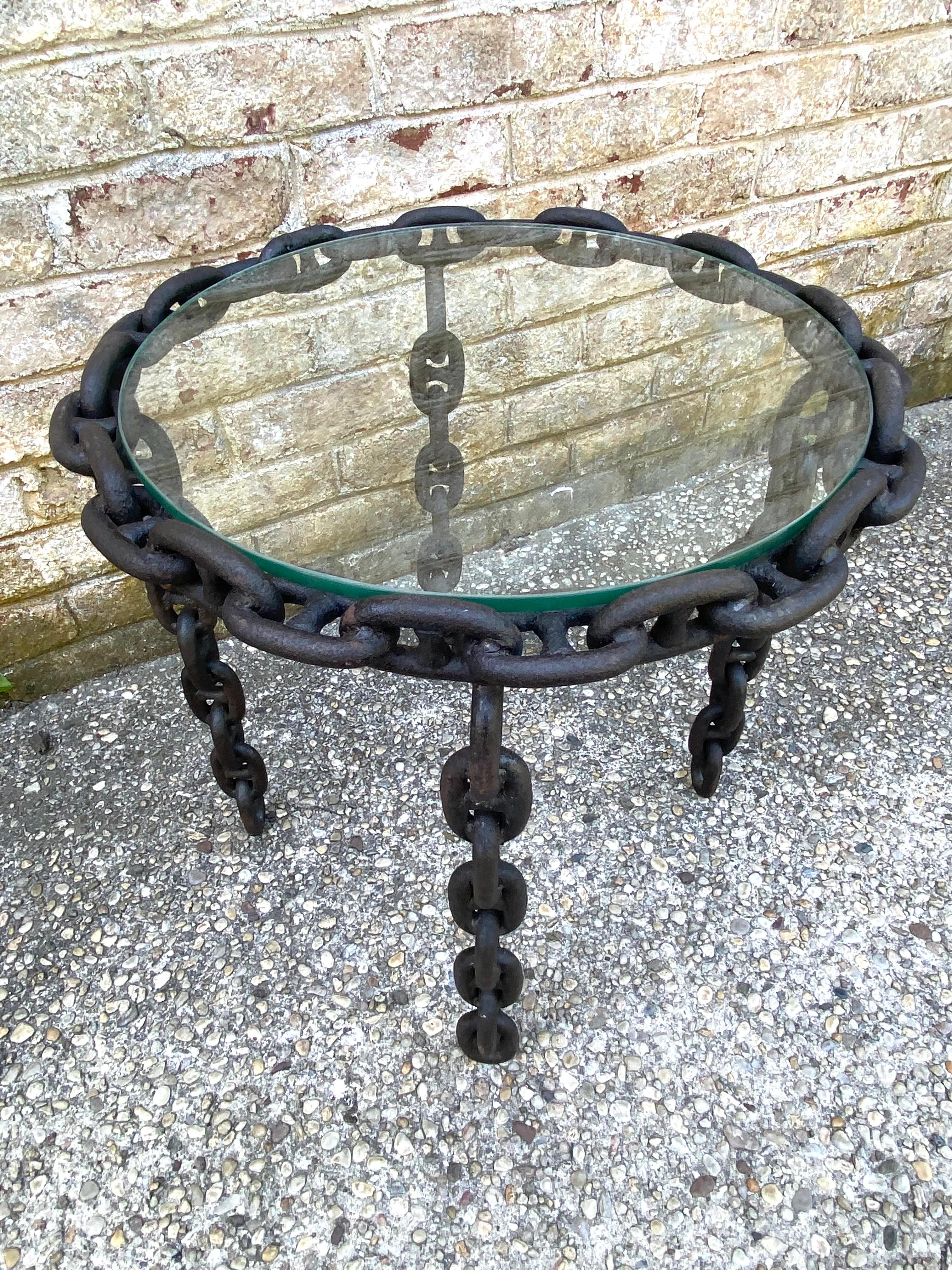 20th Century Small Chain and Glass Side Table For Sale