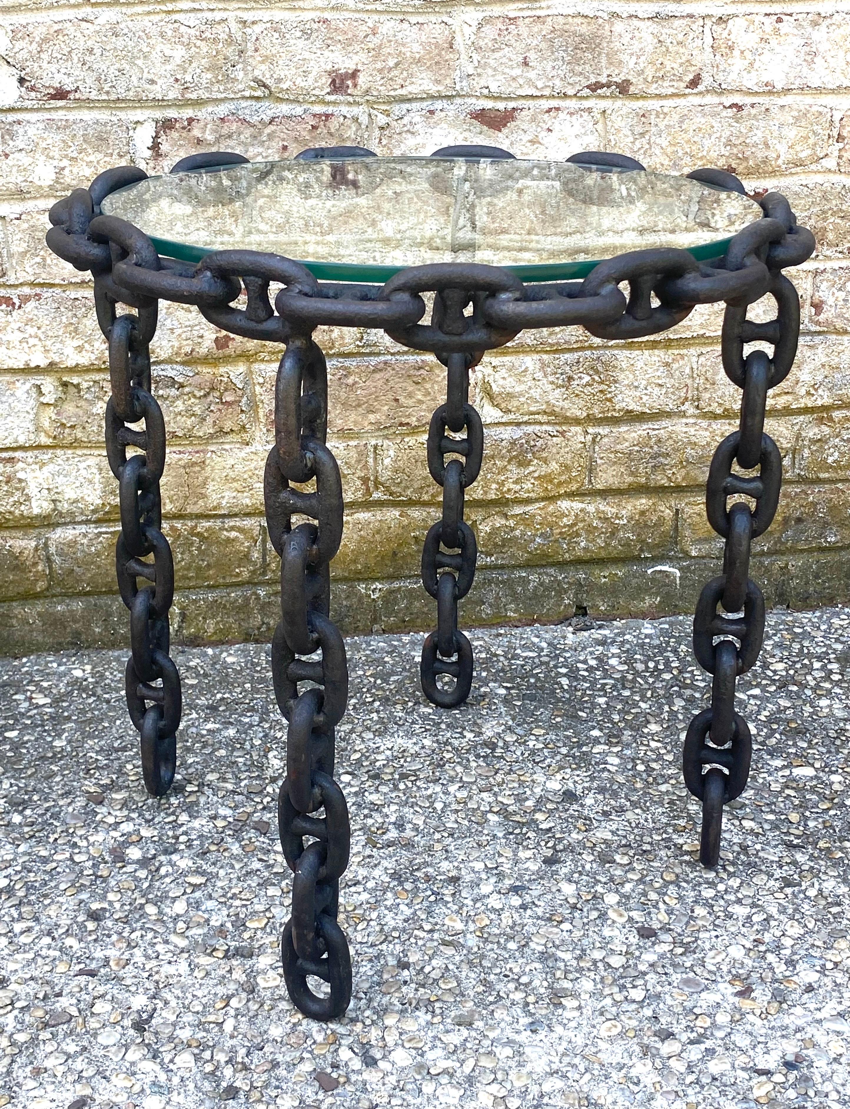 Steel Small Chain and Glass Side Table For Sale