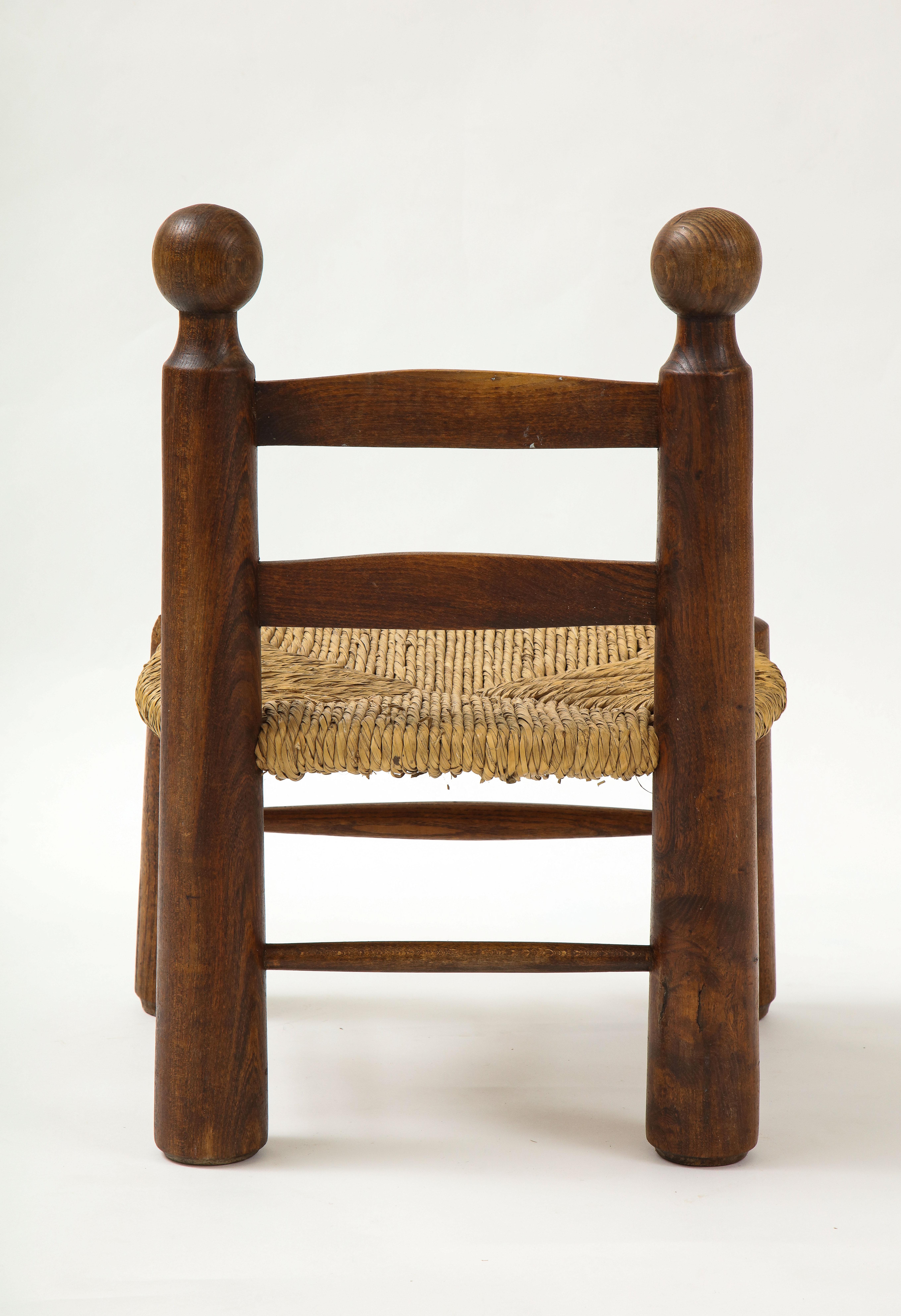 Small Chair, Rush Seat and Ball Finials, Attributed to Charles Dudouyt, France 1