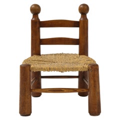 Small Chair, Rush Seat and Ball Finials, Attributed to Charles Dudouyt, France
