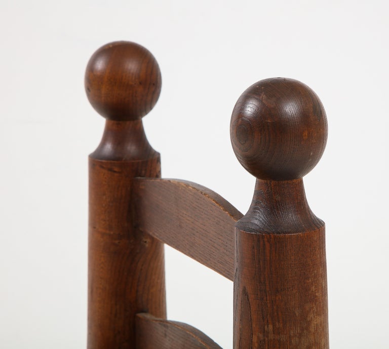 French Small Chair, Rush Seat and Ball Finials, Attributed to Charles Dudouyt, France