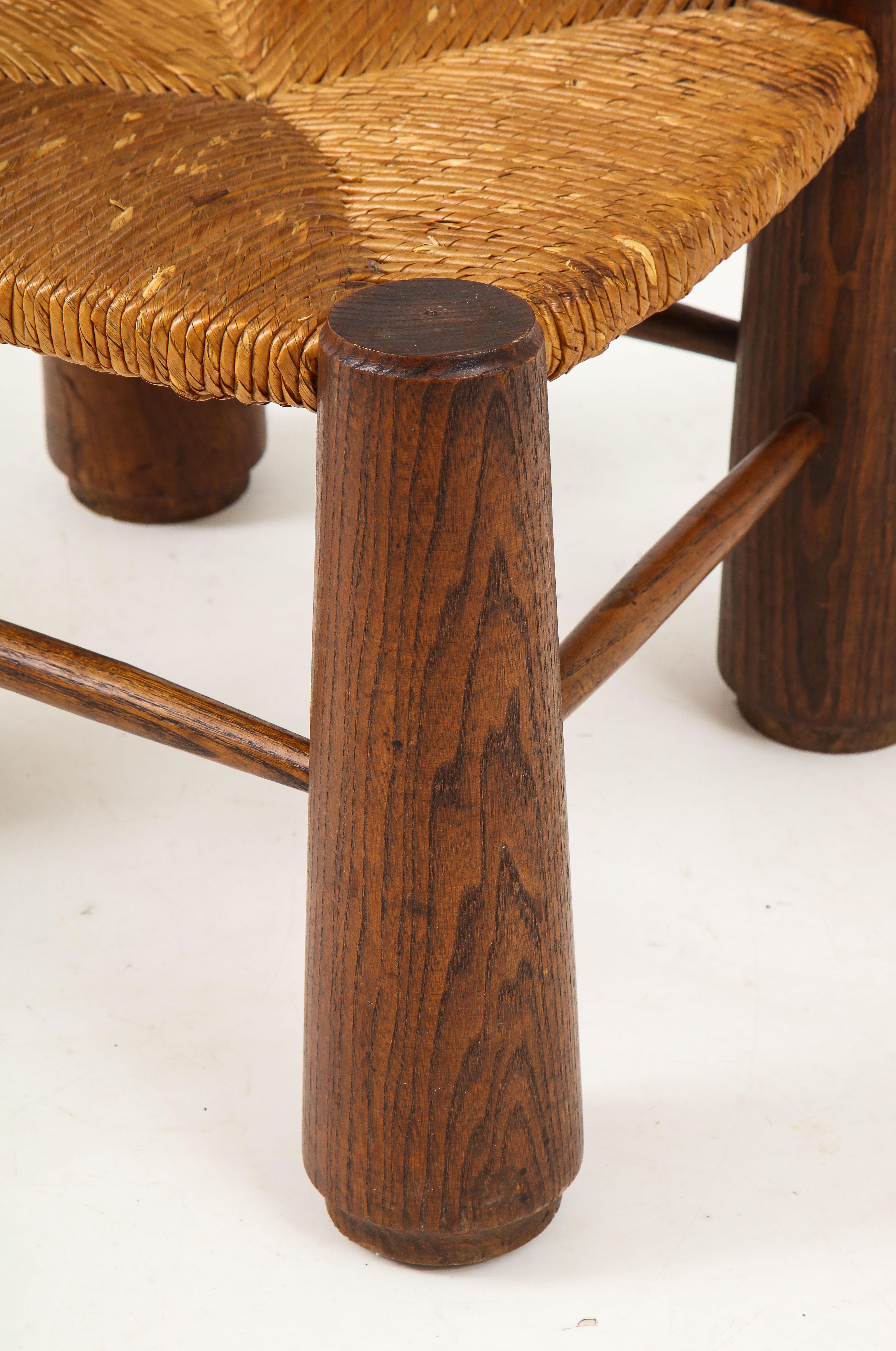 French Small Chair, Rush Seat and Ball Finials, Attributed to Charles Dudouyt, France