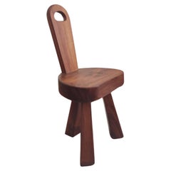 Small chair/ stool tripod -  massive wood - France 1950s