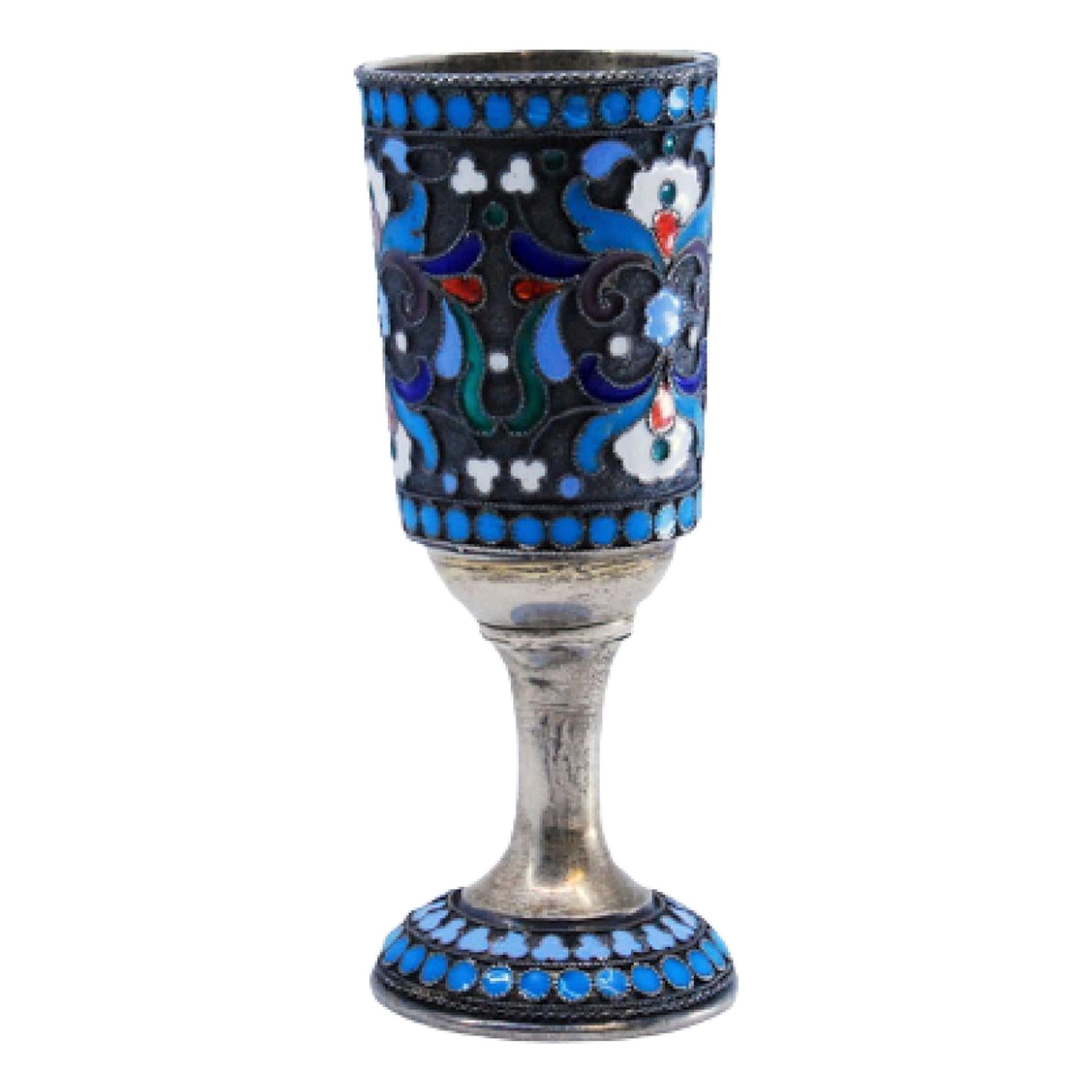 Small chalice in cloisonné enameled silver in the Russian style