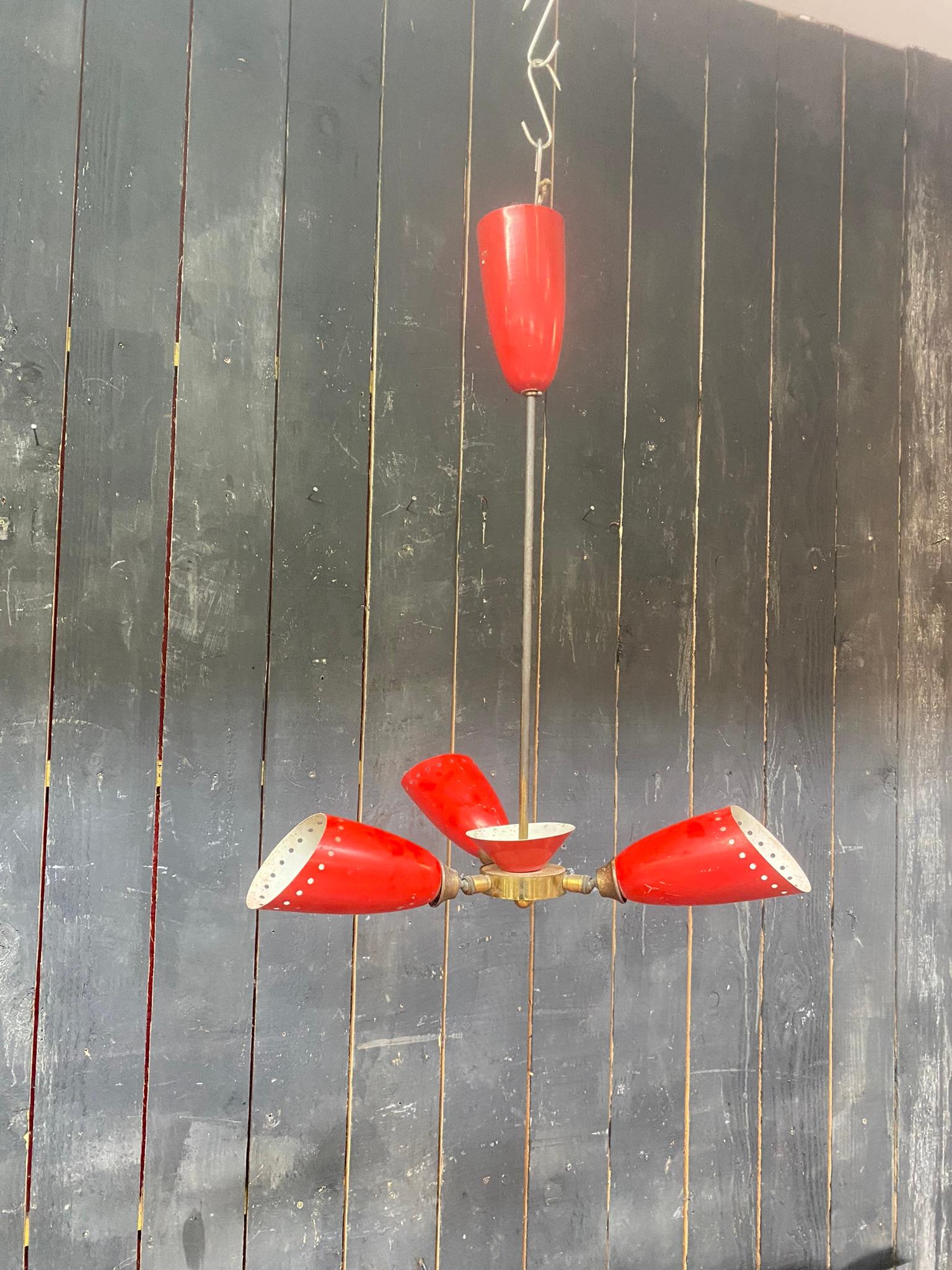 Italian small chandelier in lacquered sheet metal, Italy circa 1950/1960  For Sale