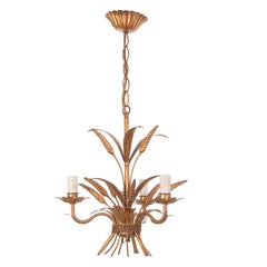 Small Chandelier in the Style of Maison Jansen, in Guilt Metal, Wheat Shapped