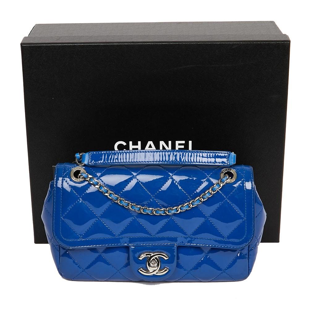 Small CHANEL Flap Bag in Electric Blue Quilted Patent Leather 6