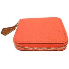 Small Change Coin Purse Hermés silk'in Etriers 654 Orange Poppy / Brand New