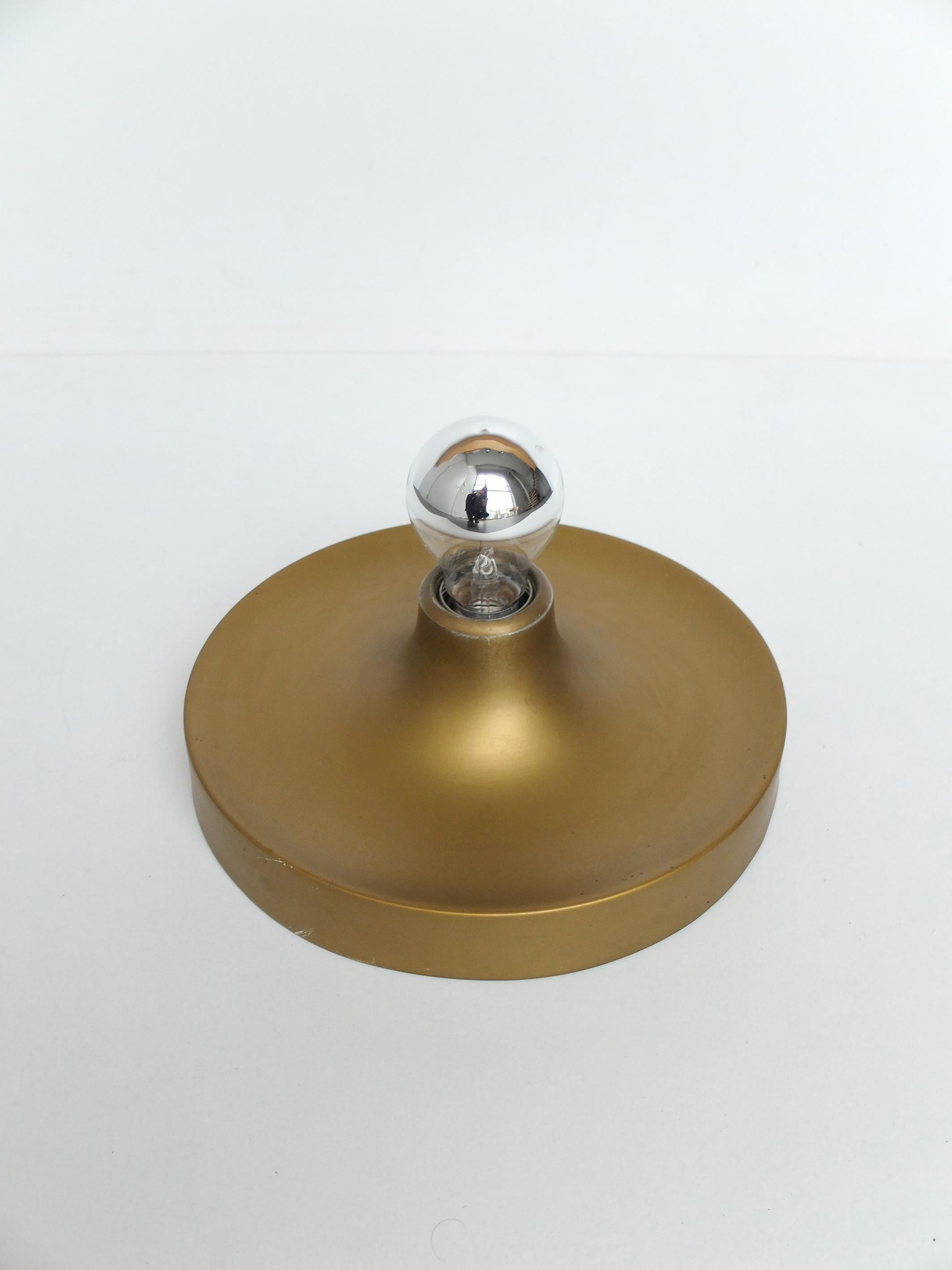 Mid-Century Modern Small Charlotte Perriand Flush Sconce Matte Gold Disc Wall Light, Germany, 1960s For Sale