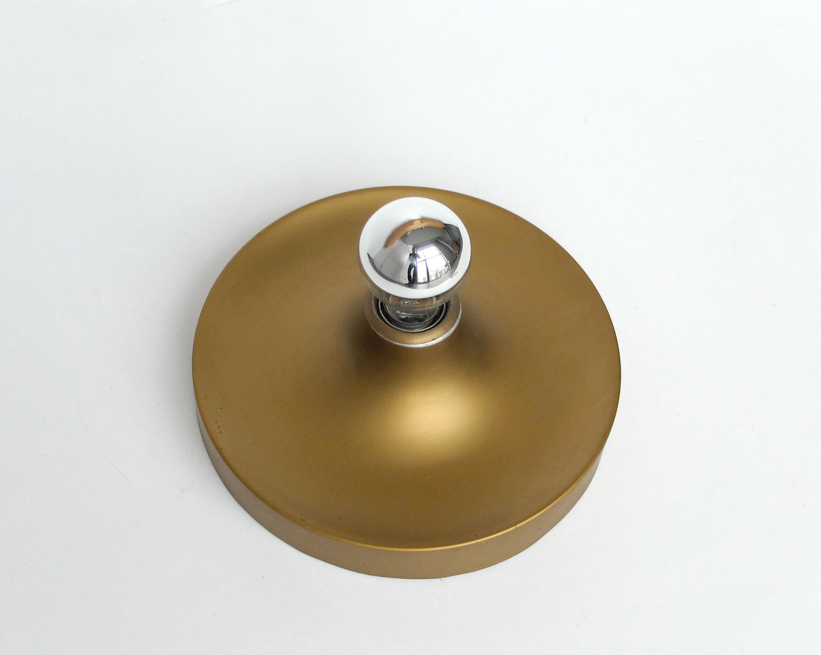 20th Century Small Charlotte Perriand Flush Sconce Matte Gold Disc Wall Light, Germany, 1960s For Sale