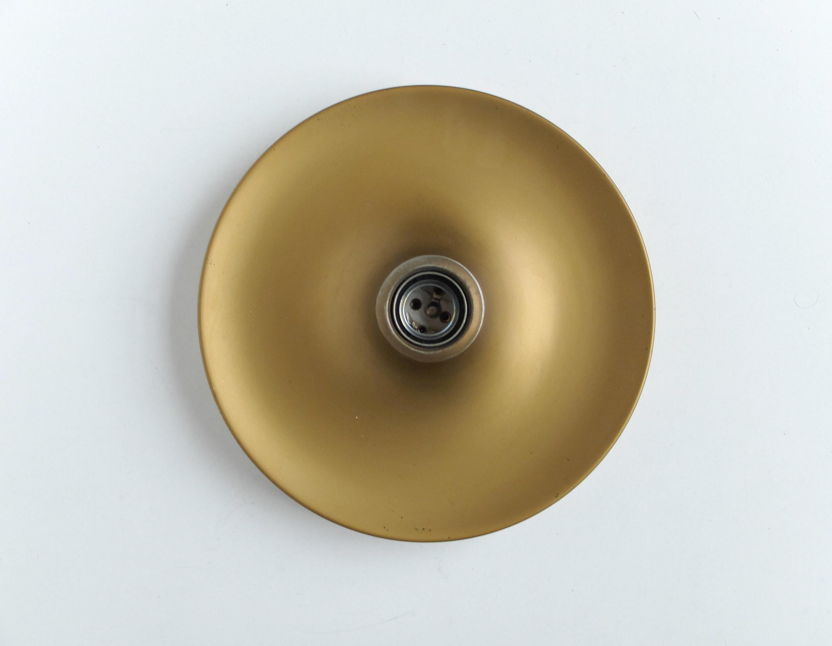 Aluminum Small Charlotte Perriand Flush Sconce Matte Gold Disc Wall Light, Germany, 1960s For Sale