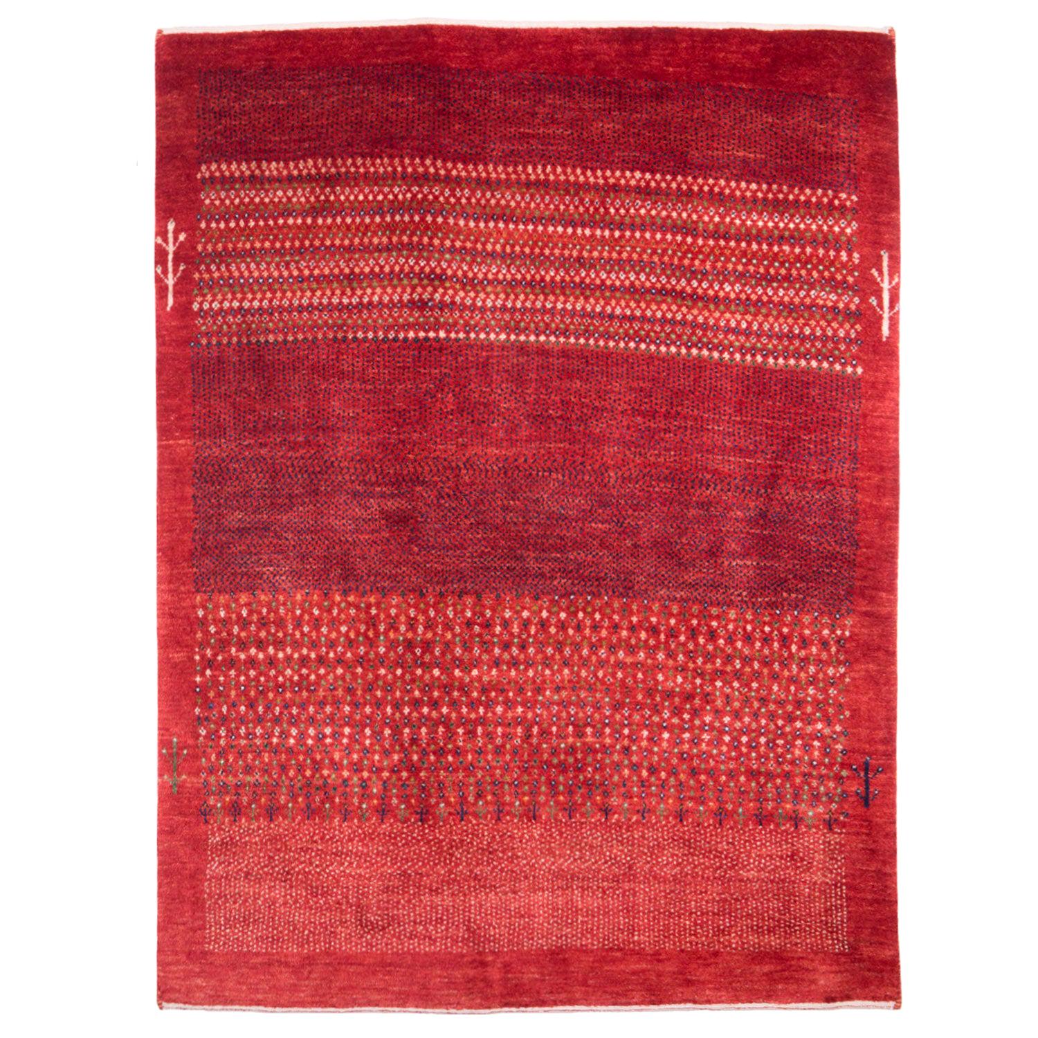 Small Cherry Red Contemporary Tribal Design Gabbeh Persian Wool Rug